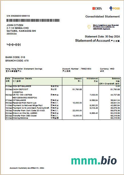 Hong Kong DBS Black World Mastercard eStatement Word 1-2